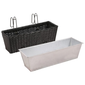 Jardinieră din ratan pentru balcon, 50 cm, 2 buc, Negru - Img 8