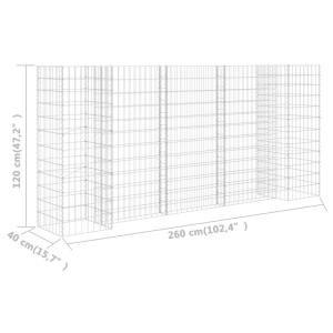 Jardinieră gabion in formă de H, sârmă oțel, 260 x 40 x 120 cm - Img 5