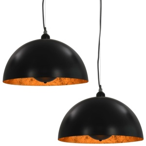 Lustre, 2 buc., negru și auriu, semisferic, 40 cm, E27 - Img 2