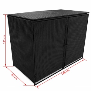 Magazie dublă pentru pubele, poliratan, negru, 148x80x111 cm - Img 6
