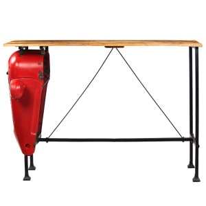 Masă bar, stil tractor, lemn masiv mango, roșu, 60x150x107 cm - Img 3