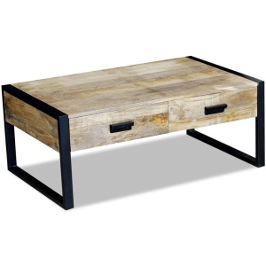 Masă cafea cu 2 sertare din lemn solid de mango, 100x60x40 cm - Img 3