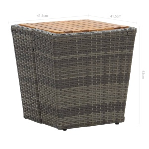 Masă de ceai gri 41,5x41,5x43 cm poliratan lemn masiv acacia - Img 5