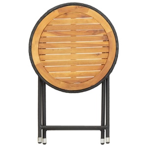Masă de ceai negru 60 cm poliratan lemn masiv acacia - Img 6