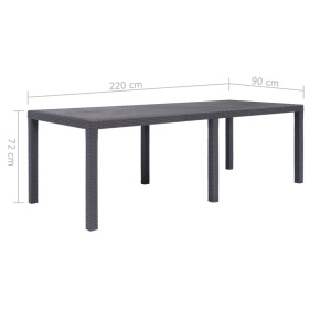 Masă de grădină, maro, 220x90x72 cm , plastic, aspect ratan - Img 5