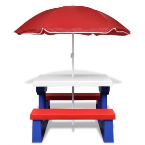 Masă de picnic pentru copii cu bănci & umbrelă, multicolor - Img 3