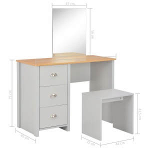 Masă de toaletă cu oglindă și taburet, gri, 104x45x131 cm - Img 11