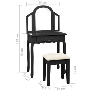 Masă toaletă cu taburet negru 65x36x128 cm lemn paulownia MDF - Img 10