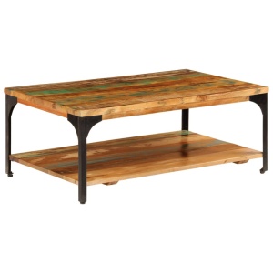Măsuță de cafea cu raft, 100 x 60 x 35 cm, lemn masiv reciclat - Img 11