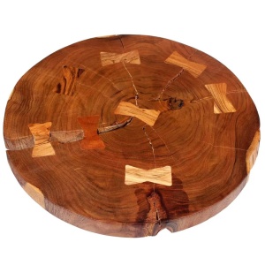 Măsuță de cafea din buștean lemn masiv de acacia (55-60)x40 cm - Img 5