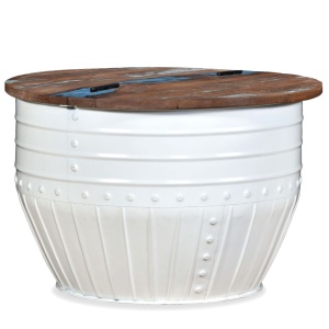 Măsuță de cafea in formă de butoi Lemn masiv reciclat Alb - Img 12