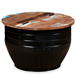 Măsuță de cafea in formă de butoi Lemn masiv reciclat Negru - Img 2