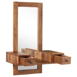 Oglindă cosmetică cu 2 sertare, lemn masiv de sheesham - Img 4