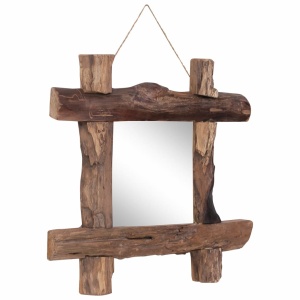Oglindă cu ramă bușteni, natural, 50x50 cm, lemn masiv reciclat - Img 7