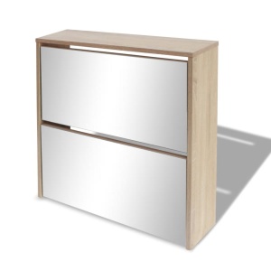 Pantofar cu oglindă 2 niveluri, culoare stejar, 63 x 17 x 67 cm - Img 3