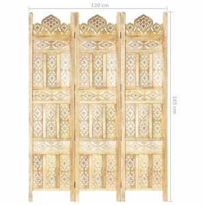 Paravan cameră sculptat manual 3 panouri 120x165 cm mango - Img 9