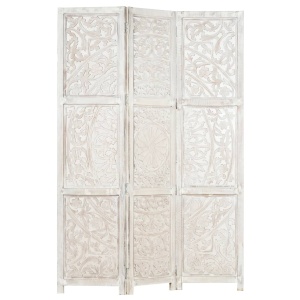 Paravan cameră sculptat manual 3 panouri alb 120x165 cm mango - Img 8