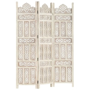 Paravan cameră sculptat manual 3 panouri alb 120x165 cm mango - Img 10