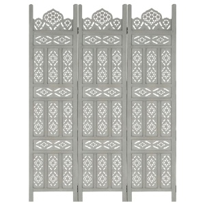 Paravan cameră sculptat manual 3 panouri gri 120x165 cm mango