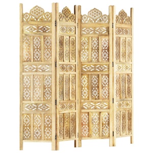 Paravan cameră sculptat manual 4 panouri 160x165 cm mango - Img 8