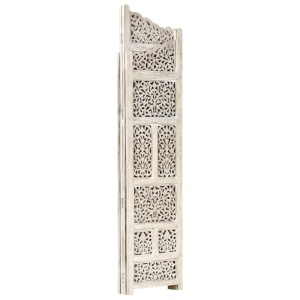 Paravan cameră sculptat manual, 4 panouri, alb 160x165 cm mango - Img 2
