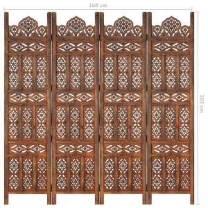 Paravan cameră sculptat manual 4 panouri maro 160x165 cm mango - Img 9