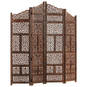 Paravan cameră sculptat manual 4 panouri maro 160x165 cm mango - Img 10