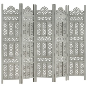 Paravan cameră sculptat manual 5 panouri gri 200x165 cm mango - Img 7