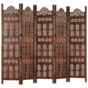 Paravan cameră sculptat manual 5 panouri maro 200x165 cm mango - Img 8