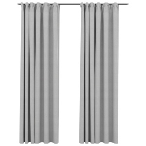 Perdele opace aspect pânză, cârlige, 2 buc. gri, 140x225 cm - Img 2