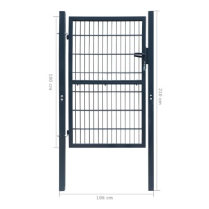 Poartă 2D pentru gard (simplă) 106 x 210 cm, gri antracit - Img 6