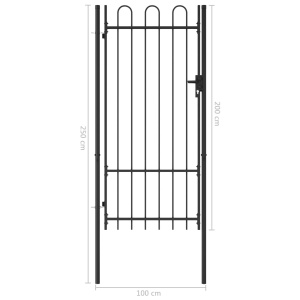 Poartă de gard, o ușă, cu vârf arcuit, negru, 1 x 2 m, oțel - Img 5