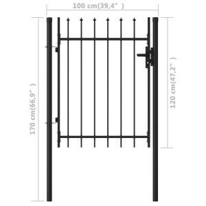 Poartă de gard, o ușă, cu vârf suliță, negru, 1 x 1,2 m, oțel - Img 5
