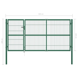 Poartă gard de grădină cu stâlpi, verde, 350 x 140 cm, oțel - Img 5