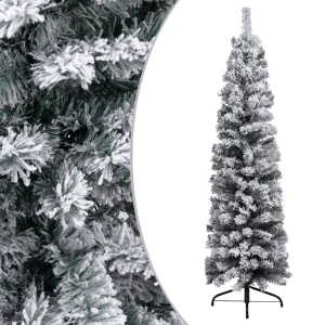 Pom de Crăciun artificial subțire cu zăpadă, verde 150 cm, PVC