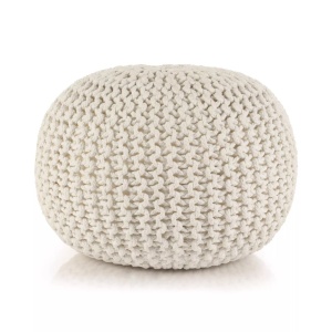 Puf tricotat manual, bumbac, 50 x 35 cm, alb