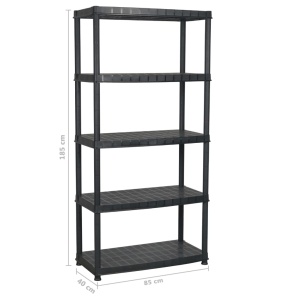 Raft de depozitare cu 5 polițe, negru, 85x40x185 cm, plastic - Img 6