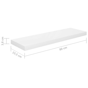 Raft de perete suspendat, alb extralucios, 80x23,5x3,8 cm, MDF - Img 9