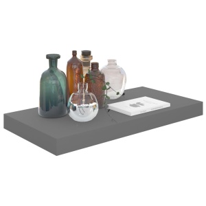 Raft de perete suspendat, gri extralucios, 50x23x3,8 cm, MDF - Img 3