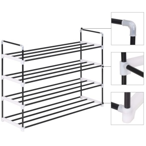Raft incălțăminte cu 4 etajere din metal și plastic, Negru - Img 4