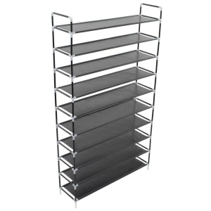 Raft pantofi 10 etajere, Metal și material textil nețesut Negru