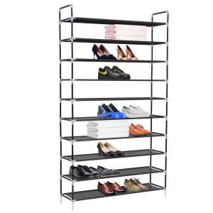 Raft pantofi 10 etajere, Metal și material textil nețesut Negru - Img 2
