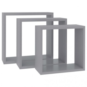 Rafturi cub de perete, 3 buc., gri, MDF - Img 3