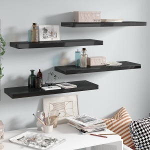 Rafturi de perete, 4 buc., negru extralucios 80x23,5x3,8 cm MDF
