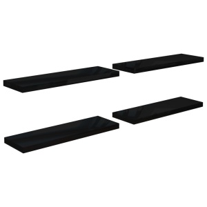 Rafturi de perete, 4 buc., negru extralucios 80x23,5x3,8 cm MDF - Img 2
