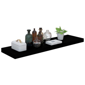 Rafturi de perete 4 buc. negru extralucios, 90x23,5x3,8 cm, MDF - Img 3