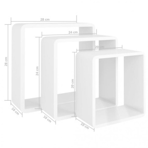 Rafturi de perete cub, 3 buc., alb, MDF - Img 11