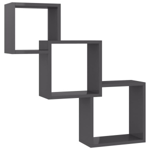 Rafturi de perete cub, gri extralucios, 84,5x15x27 cm, PAL - Img 2