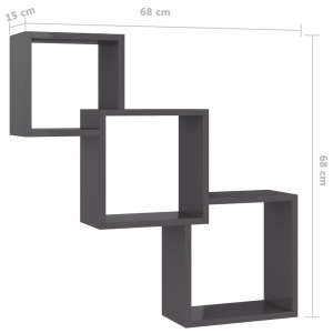 Rafturi de perete cub, gri extralucios, 84,5x15x27 cm, PAL - Img 5