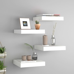 Rafturi de perete suspendate, 4 buc., alb, 23x23,5x3,8 cm, MDF